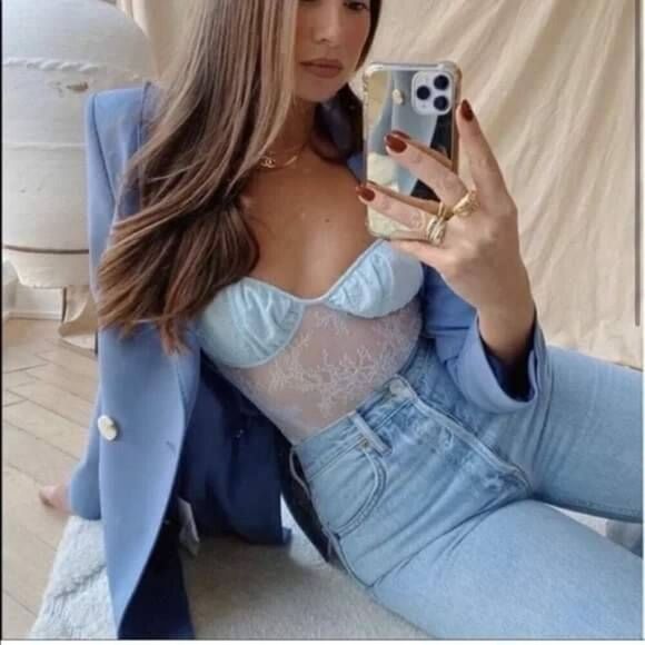 Daniel Bernstein Bodysuit Women's Size 4 Blue  Zip Lace Thong Sleeveless Top - Picture 1 of 7